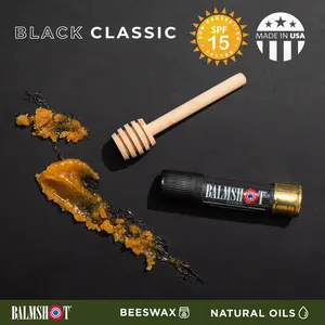 BALMSHOT *BLACK* Classic Beeswax Lip Balm with SPF 15 -- Real Shotgun Shell Design, Non-Lethal Dispenser, USA Made, Double Barrel Sunscreen to Prevent Sun & Windburn, Smooth Vanilla, Great Gift, Loaded with Aloe