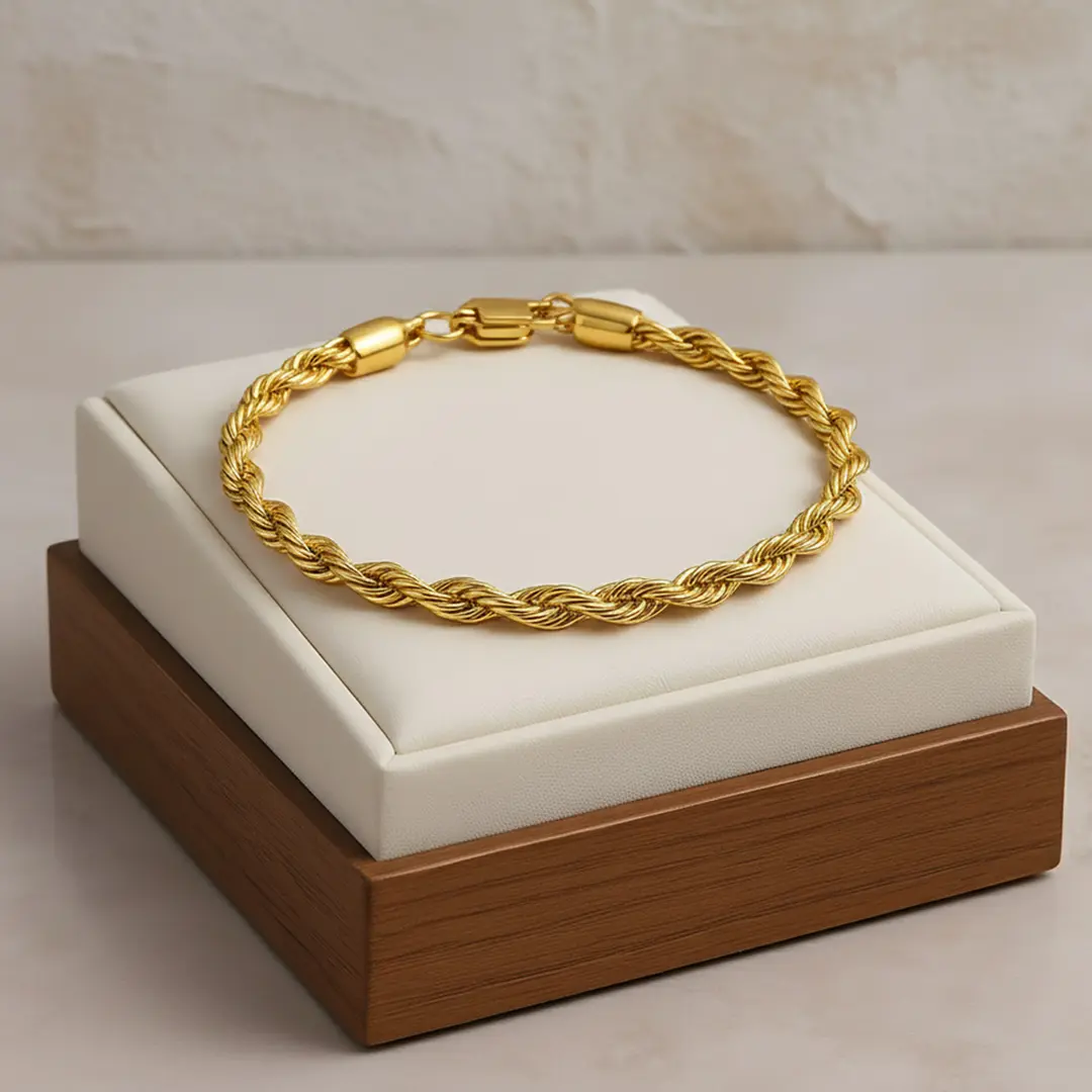 Women Gold Plated Twisted Rope Chain Bracelet, Waterproof Stainless Steel Braided Twist Chain Bracelet, Minimalist Vintage Daily Wear Stackable Fashion Jewelry for Gift