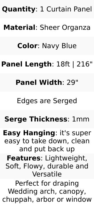 Navy Blue Sheer Organza Wedding Arch Draping Fabric, Long Curtain Backdrop Window Scarf Valance 18ft
