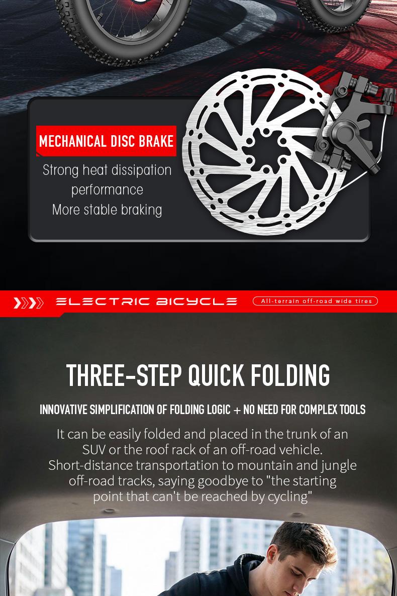 20-Inch All-Terrain Electric Folding Bicycle with High-Carbon Steel Structure 48V 20A-25A Battery 20x4 Off-Road Tires for Versatile Use as Electric Bicycle & Motorcycle SpringStatements