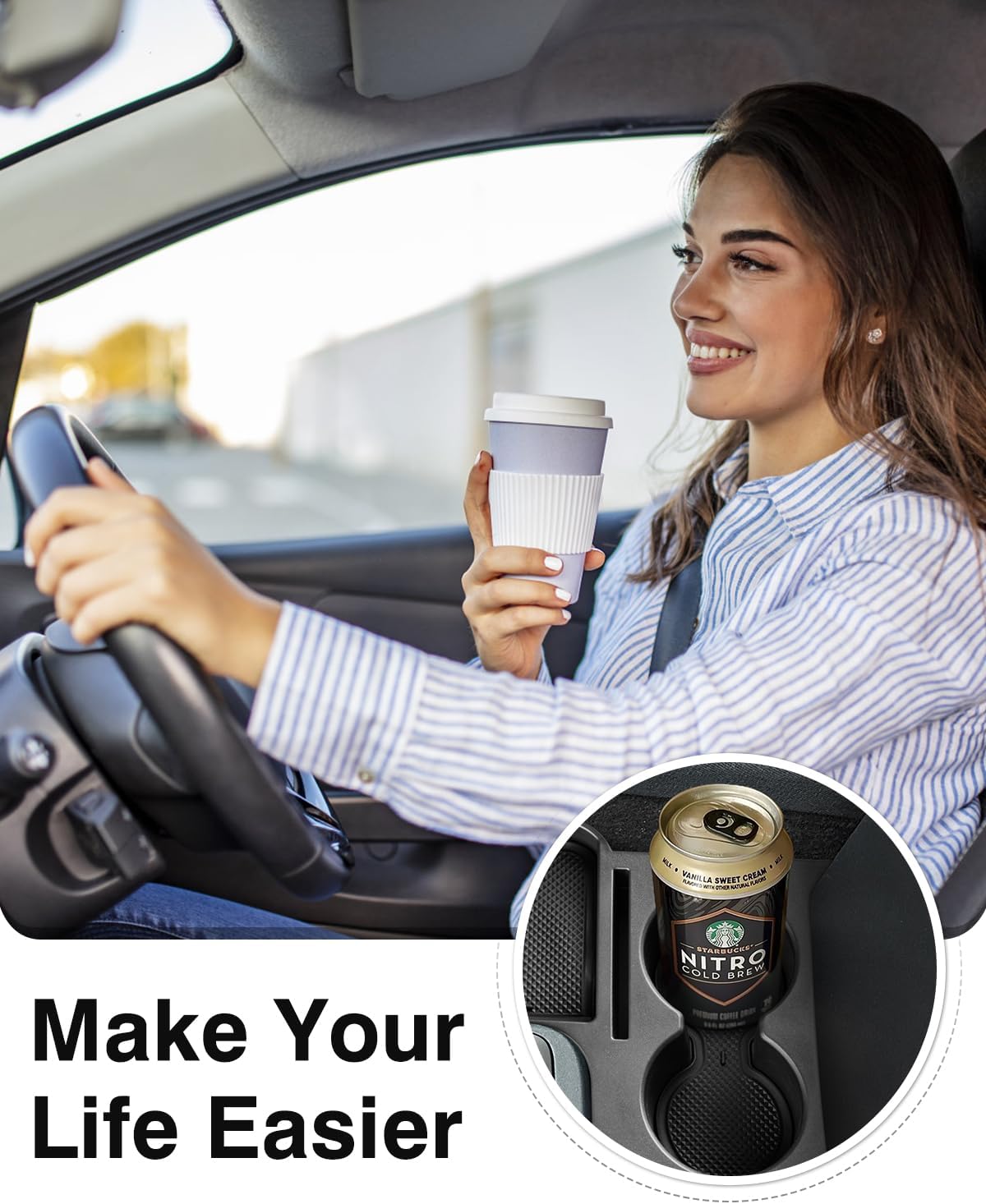 Canvcle Maverick Cup Holder Insert Center Console Organizer for 2022 2023 2024 2025 Ford Maverick Accessories, Car Front Seat Armrest Storage Box for Maverick Multi-Functional Drink Cup Holder Tray