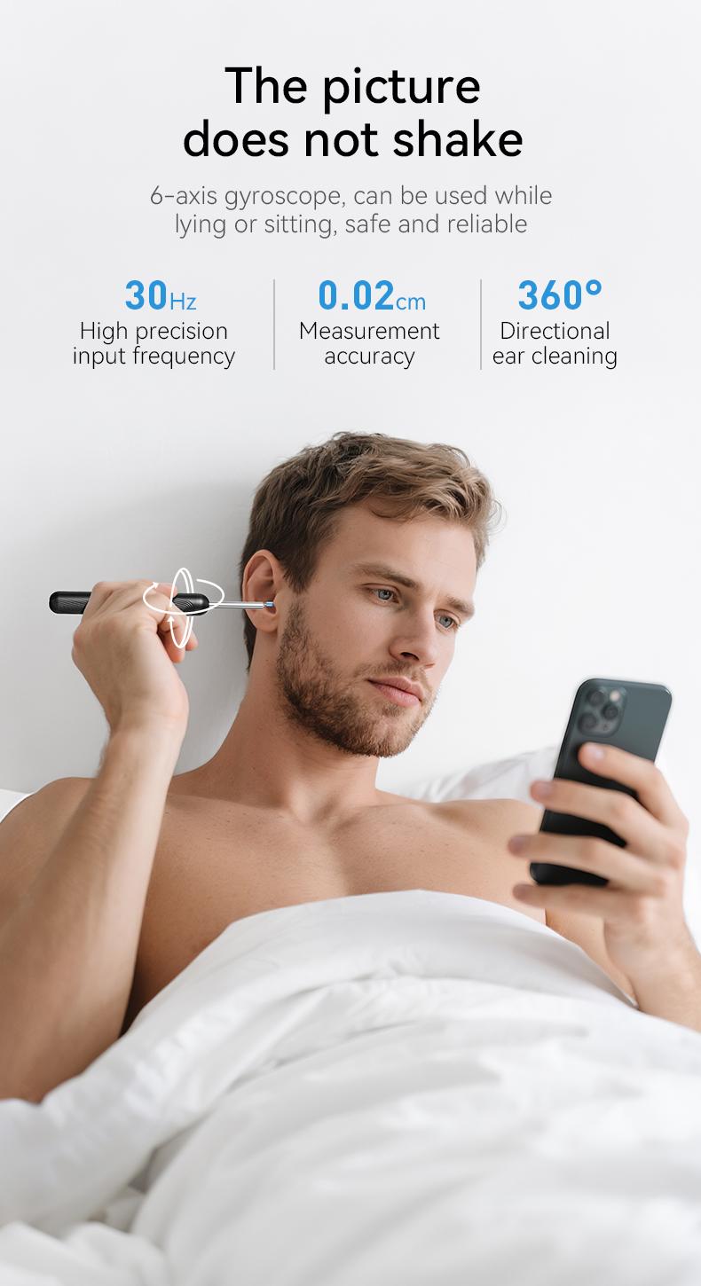 1080P HD EarWax Removal Tool with Camera 6 Ear Spoons Set Rechargeable USB Battery Dual Power Safe Ear Care Gentle with WiFi