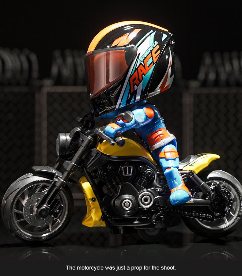 Motorcycle helmet figurine with movable joints, foldable and storable inside the helmet, home decoration item, suitable for motorcycle enthusiasts and collectors.