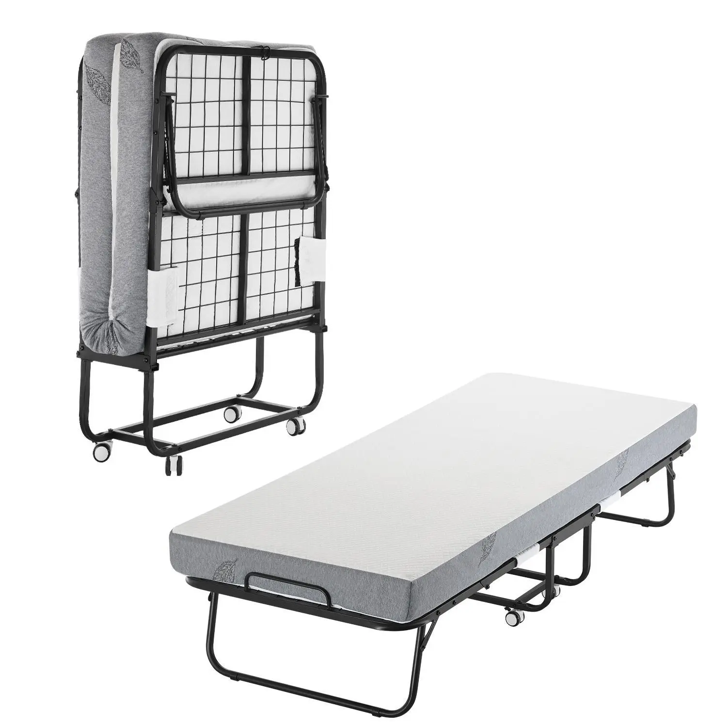VEVOR Rollaway Bed,  , 31 in x 75 in Folding Bed with 5 in Mattress, Twin Size Foldable Bed with Sturdy Metal Frame & Memory Foam Mattress, Portable Twin Roll Away Bed with Mattress, for Adults, Guest#BackToSchool