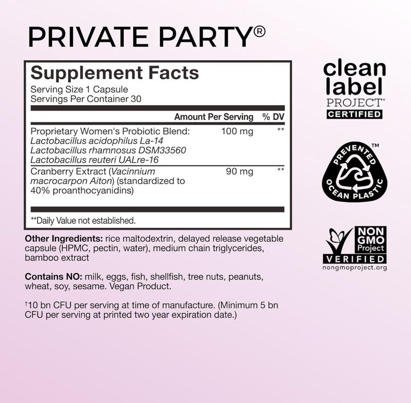 HUM Private Party - Vaginal Probiotics for Women's Health, pH Balance Supplement & Urinary Tract Support with Cranberry & Lactobacillus Blend | Cranberry Lozenges, (30 Count)