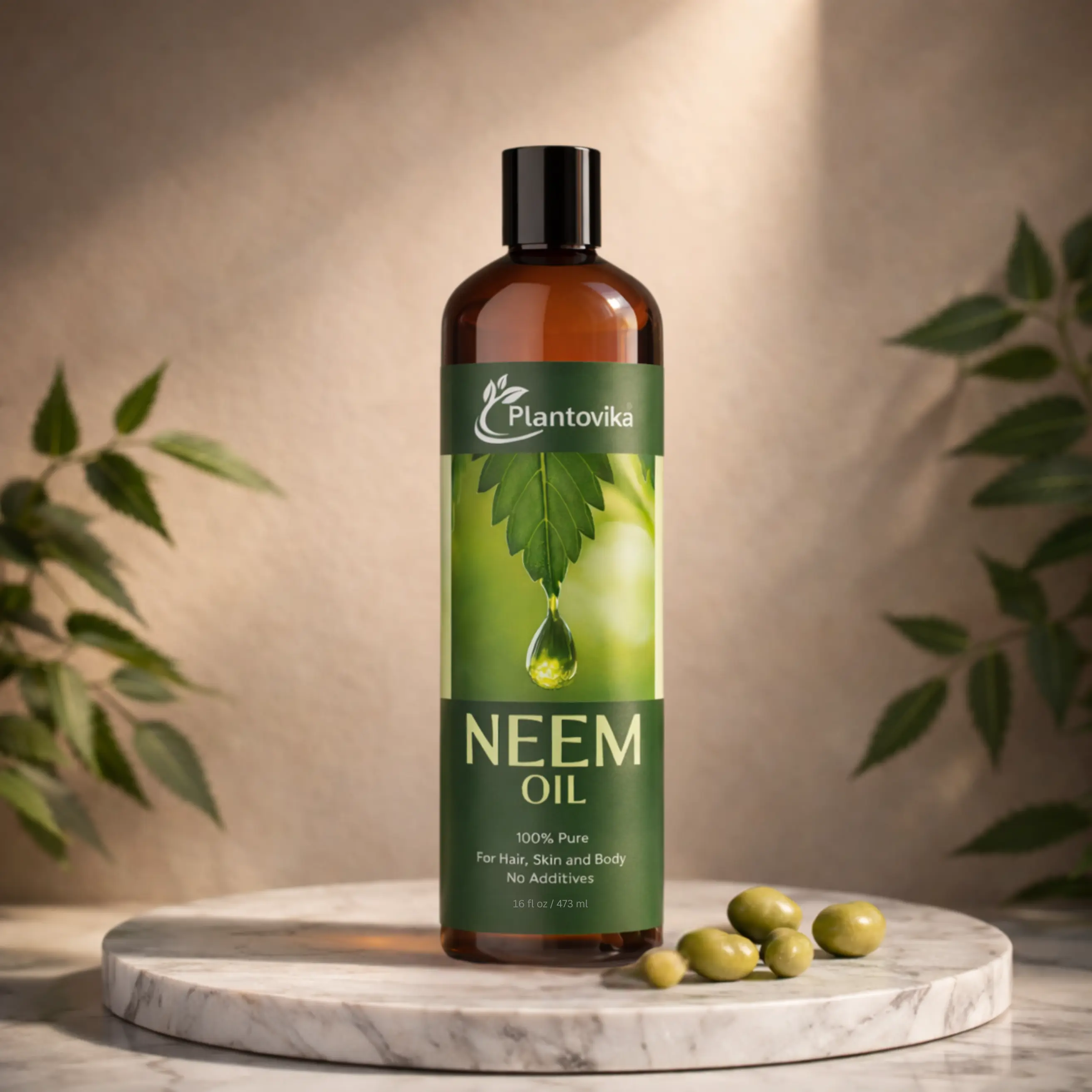 Plantovika 100% Pure Cold Pressed Neem Oil – Multipurpose Natural Neem Seed Oil for Face, Skin, Body, Hair, Scalp, Nails, Massage, DIY Beauty Recipes and Indoor & Outdoor Plant Care – Undiluted Botanical Oil Body Care Synthetic