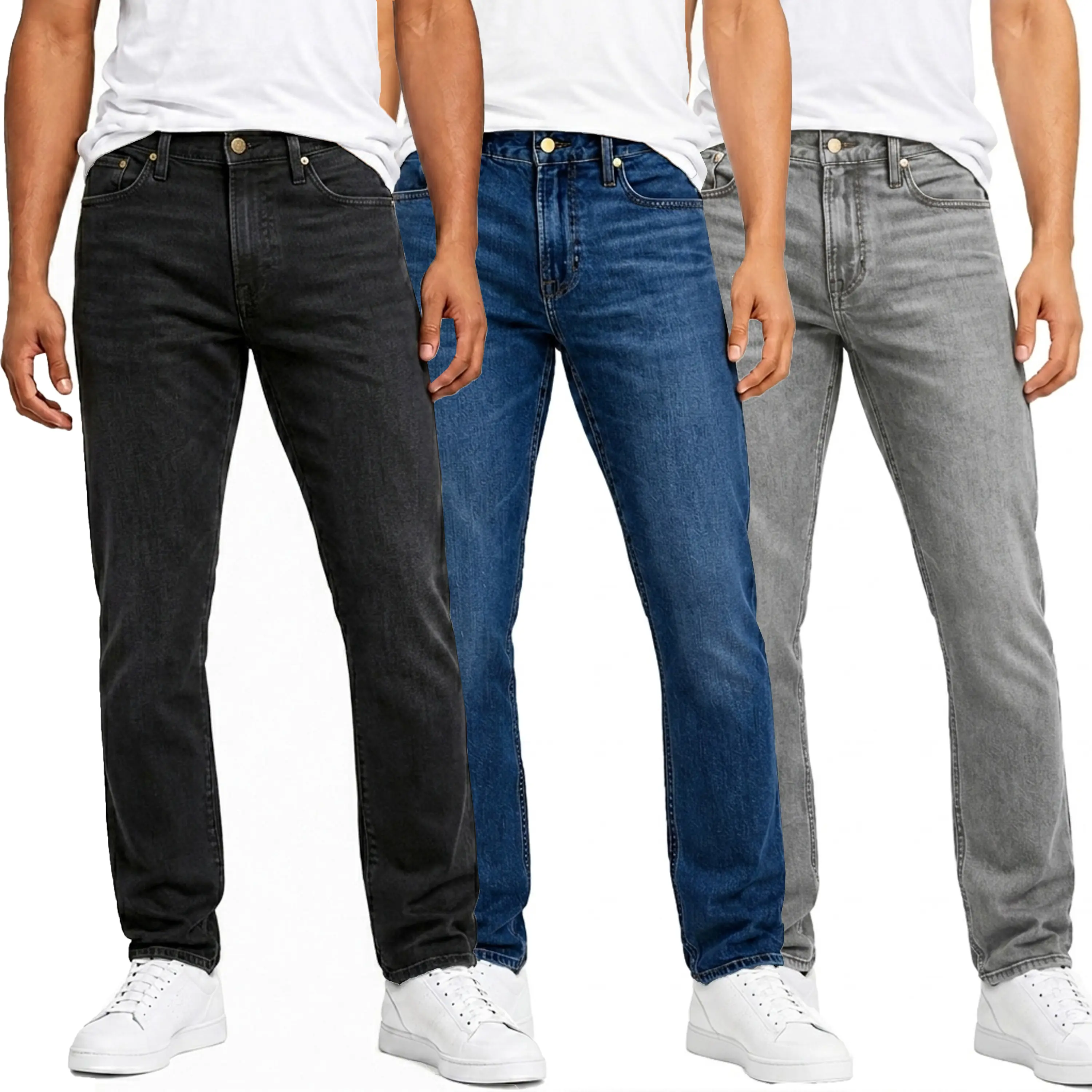 Men's 3-Pack Flex Stretch Slim Straight Jeans with 5 Pockets Denim Fabric Menswear