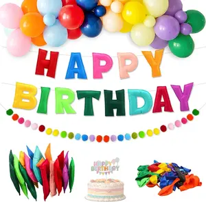 Happy Birthday Decorations Set - Pre-Strung 3D Felt Happy Birthday Banner and Garland with 50 Balloons & Cake Topper, Reusable Banners for Party Decor, Kids Room Decor, Photo Prop