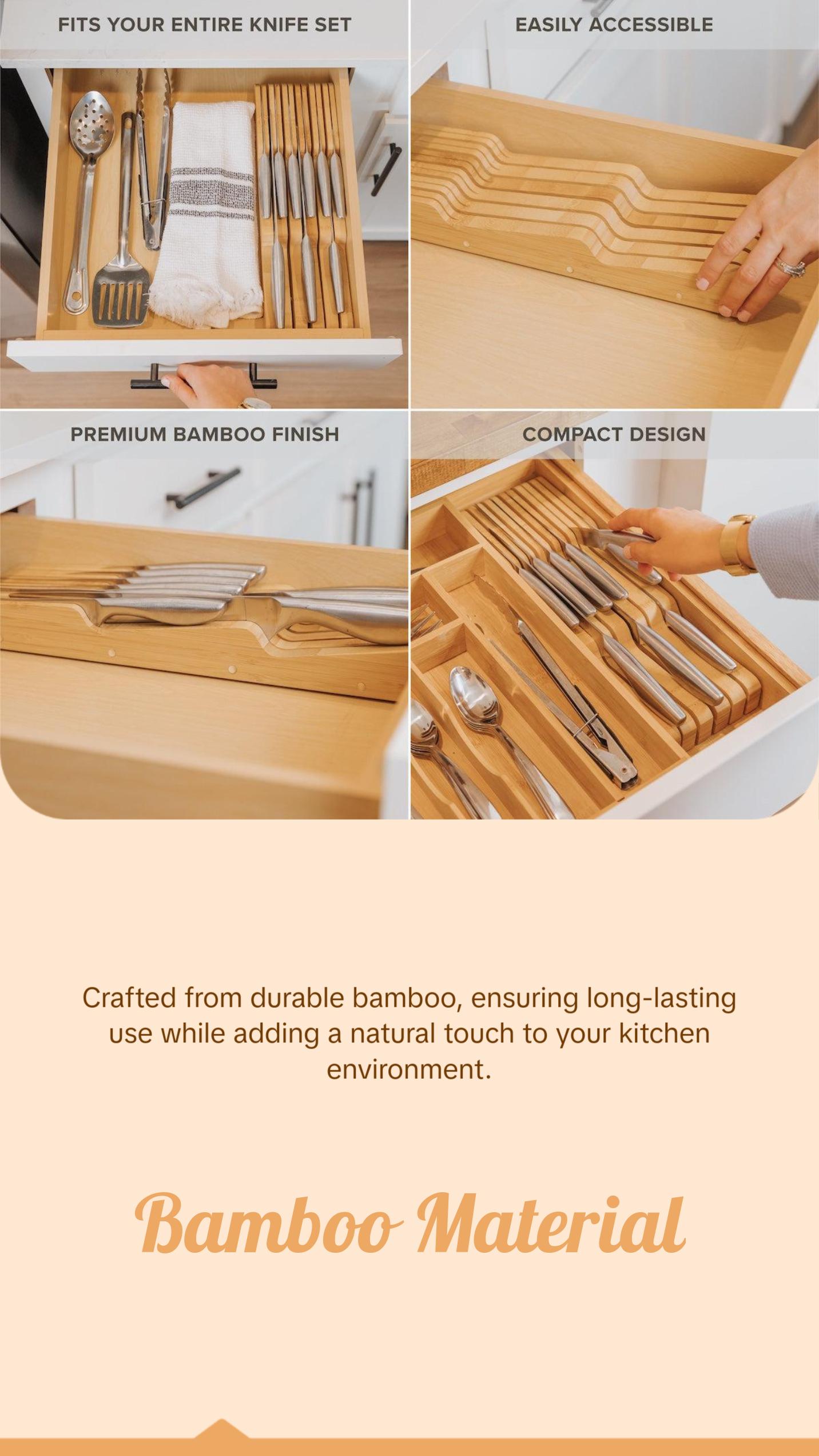 Knife Block Drawer Organizer - Natural Bamboo