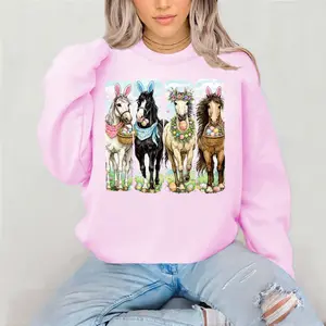 Easter Horses Crewneck Sweatshirt Gildan Everyday Style Super Soft Unisex Fit Streetwear Graphic Top warm Womenswear Casual Printed Long Sleeved
