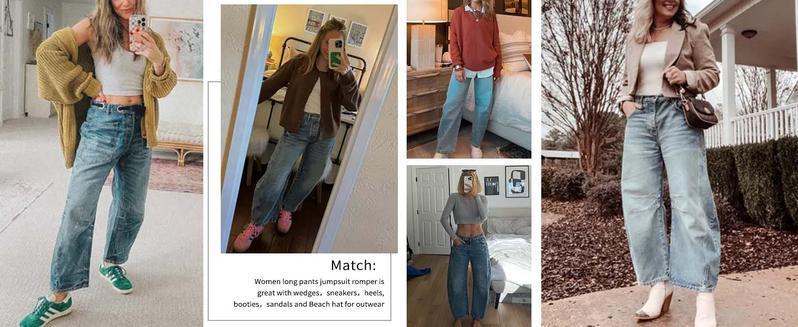 Naeduo Women's Baggy Boyfriend Jeans Vintage Wide Leg Mid Rise Barrel Denim Ankle Pants with Side & Back Pockets Comfortable Breathable Fabric for Autumn Streetwear