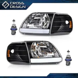 CROSSDESIGN Clear/Black LED Headlights & Corner Parking Lights Fit For 97-04 F150 Expedition