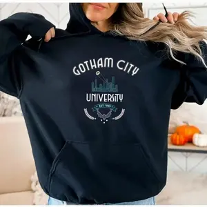Gotham City University Hoodie with Bat Signal Hoodie, Comic Book College Hoodie, Super Heroes, Christmas Gifts 02U