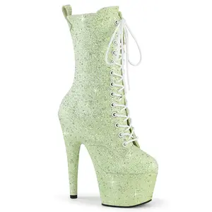 Pleaser Adore-1040GR Stylish Women's Heeled Platform Ankle Boot, Lace Closure, Sparkling Finish, Suitable for All Seasons