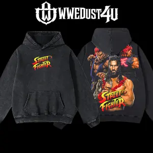 WWEDust4U Retro Vintage Limited Edition Roman Reigns Street Fighter Hoodie 100% Cotton Blend Pre-washed for Softness Classic Menswear Fabric - Apparel