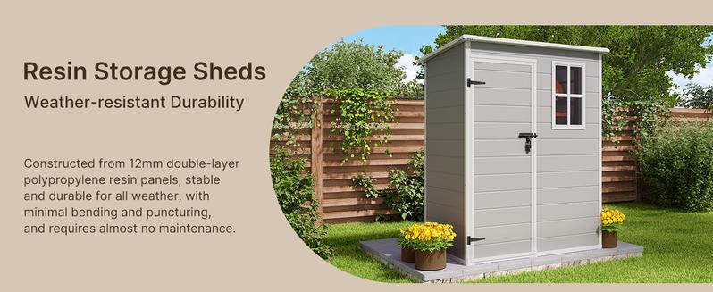 【2 Packages Shipping】Gizoon 5x3 FT Resin Storage Shed Outdoor, Heavy-Duty Resin Shed with Floor for Patio, Lawn, Plastic Garden Sheds Weather-Resistant with Lockable Door for Patio Furniture, Garden Tools