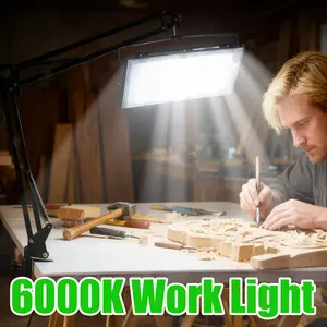 LED work light 6000K with desktop stand, adjustable height/angle, with 96/144 high-bright white light beads and USB plug and switch and 150cm power cord, suitable for workshop, warehouse, office desk lighting.