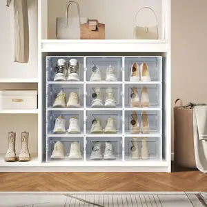 12-Pack Stackable Shoe Storage Boxes with Lids, Clear Plastic Organizer Bins for Sneaker Display, Closet, Under Bed & Entryway Storage Solutions