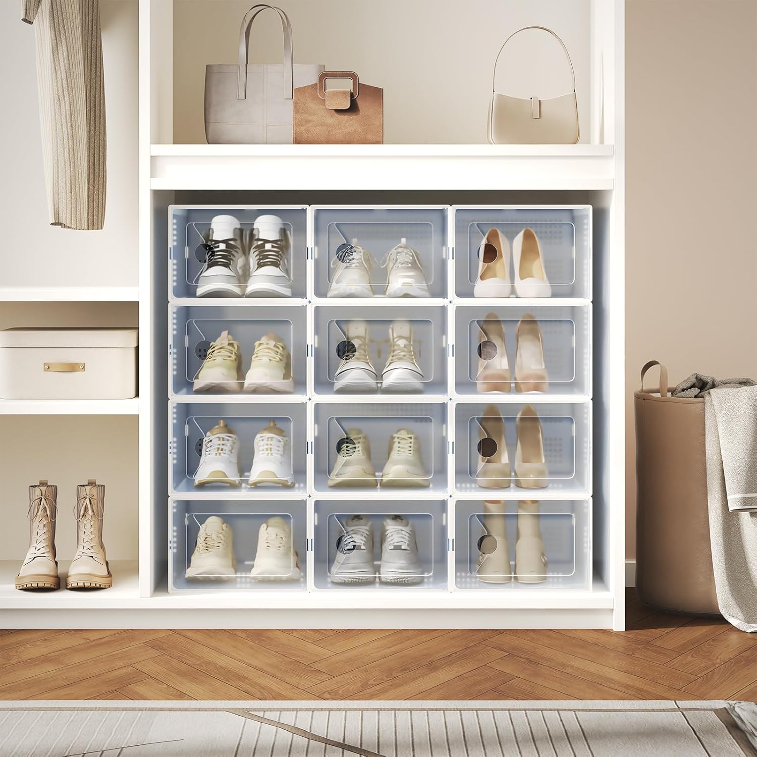 Stackable Shoe Storage Boxes, 15-Pack Plastic Shoe Organizers with Lids, Large Shoe Rack & Holder for Closet, Under Bed, Entryway, Sneaker Display and Storage Containers