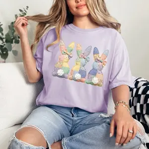 3 Bunny Patchwork Trio T-shirt Comfort Colors Summer Everyday Style Shirtsleeve love casual comfortable super soft relaxed fit unisex Sizing womenswear Streetwear  vintage Crewneck Printed Loose Graphic