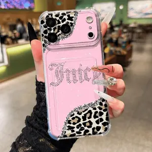 Transparent Card Slot Case, Leopard Pattern, Thick Anti-Drop Phone Cover Compatible with iPhone 17/17 Pro Max/air/11-16 Series Military-Grade Camera Custom Monogram Striped Glitter Electroplated Girly iPad Pen Anti-Slip Slim Shockproof Camo Tough