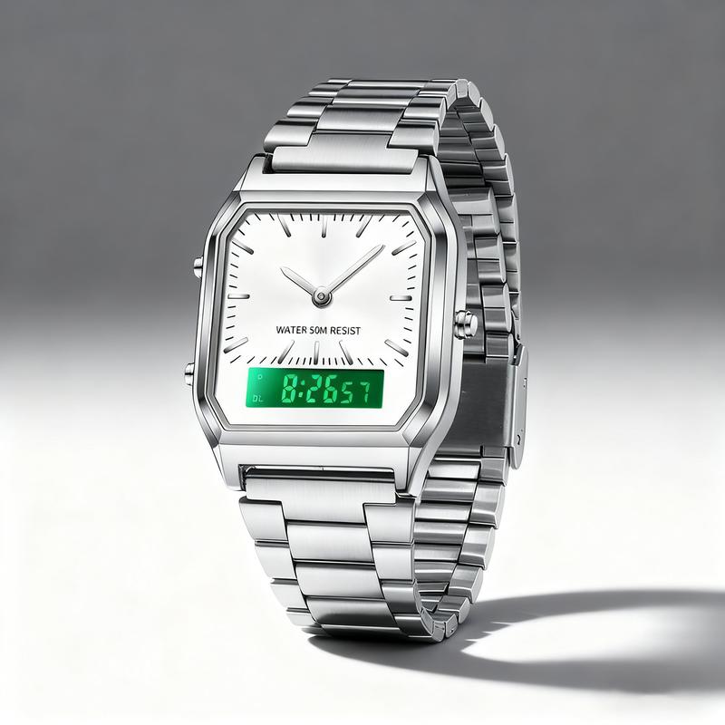 Stainless Steel Digital Sports Watch With Led Dual Display Unisex Water Resistant Quartz Wristwatch Stainless Steel Digital Sports Watch With Led Dual Display Unisex Water Resistant Quartz Wristwatch