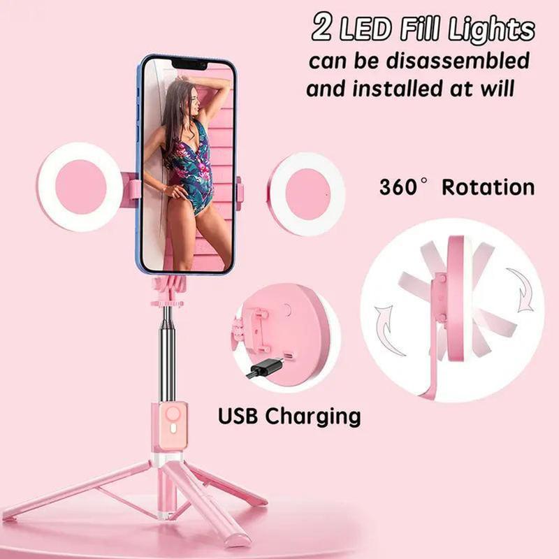New 6 in 1 Selfie Stick With Filled Light, 67 "Phone Tripod & Wireless Remote Page Turner, Bluetooth Camera Video Recording Remote, Music Control, for iPhone, iPad, iOS, Android Compact Cellphone tripod