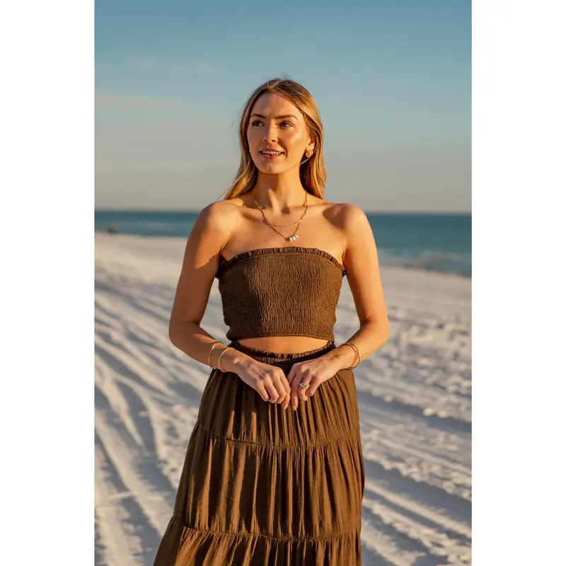 zara brown tube dress Zara Brown Faux Leather Sweetheart Neck Smocked Corset Bustier Crop Tu –  Brie main image 1