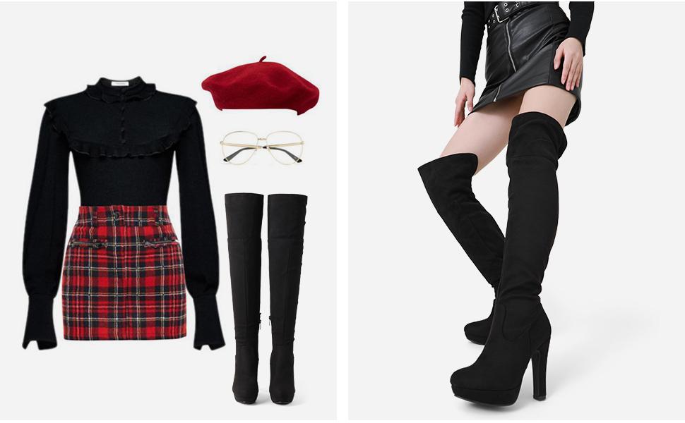 Dream Pairs Women's Thigh-high Chunky Platform Boots