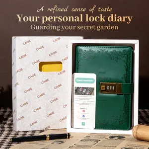 Valentine's Day Diary With Lock CAGIE A5 Vintage Lockable Refillable GIFT Box Leather Journal For Women & Men Writing Notebook For Office Travel Personal Use Green Yellow Pink Garden Ocean Adventure Series Lined Page Gift Bible Study College ruled