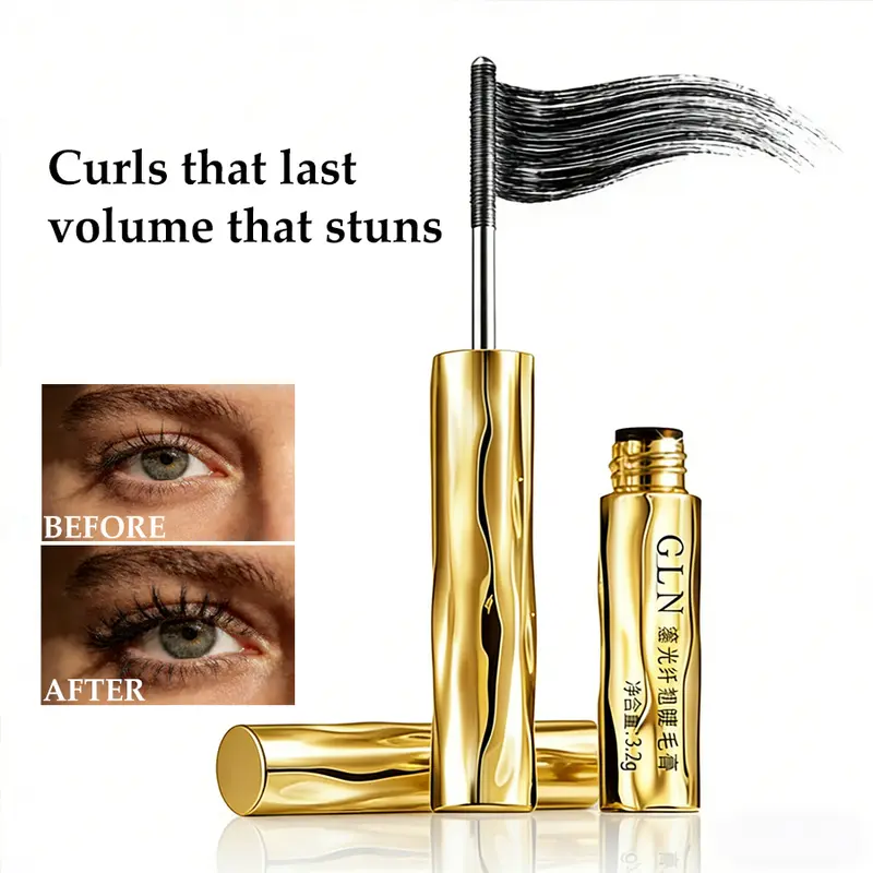 GLN 3D Curl & Volume Black Mascara Long-lasting curl-enhancing beauty makeup Large-sized black smudge-proof waterproof tube mascara Dramatically voluminous 3.2g