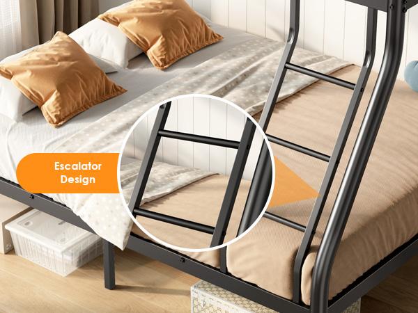 Twin Over Twin/Full Bunk Bed, Heavy Duty Metal Industrial Bunk Bed with Ladder and Guardrail for Teens/Adults, Space-Saving, No Box Spring Needed