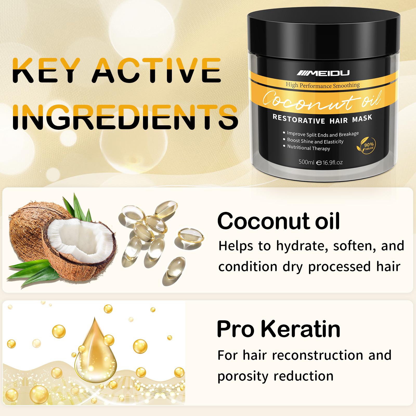 MEIDU Keratin Hair Mask, Ginseng and coconut oil deeply nourish and repair hair strands, Smooth Moisturizer Hydrating, Collagen Hair Treatment