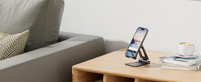 Nulaxy Dual Folding Cell Phone Stand, Fully Adjustable Foldable Desktop Phone Holder Cradle Dock Compatible with iPhone 17 16 15 14 13 12 11 Pro Max Xs Xr X 8, Nintendo Switch, All Phones