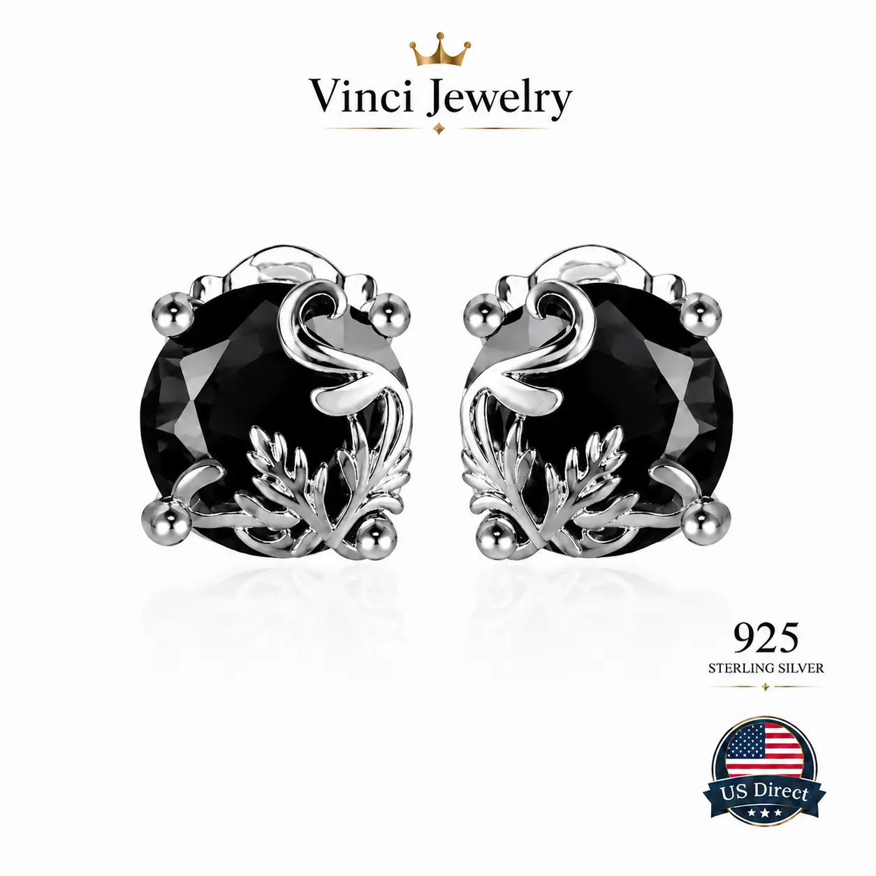 925 sterling silver Vintage Gothic Black Obsidian Stud Earrings for Women & Men Luxury Baroque Sterling Silver Floral Filigree Statement Studs Y2K Dark Aesthetic Streetwear Jewelry Party Wedding Evening & Daily Wear Minimal Luxe Gift Style Trend