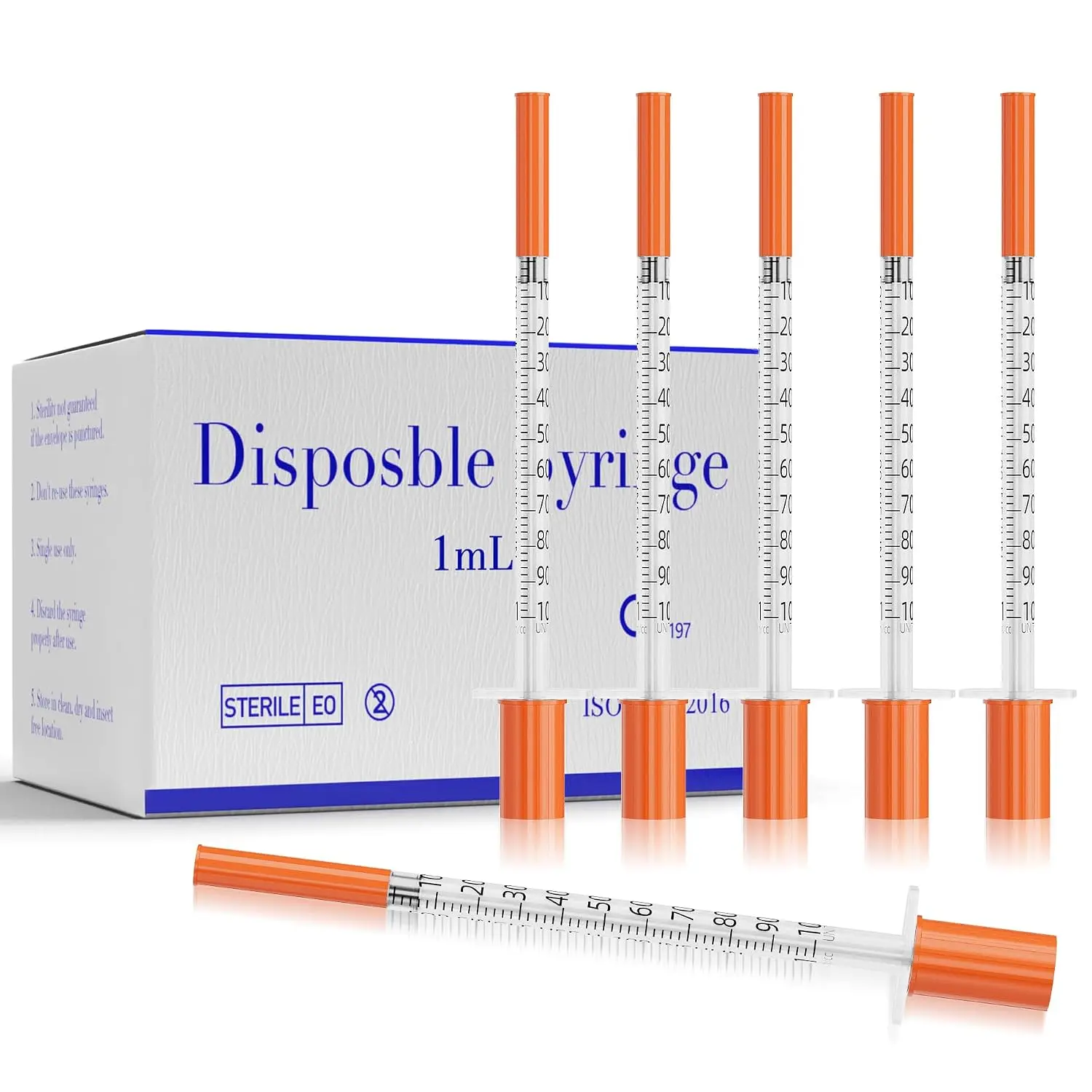 1 ml/cc Syringes 31G x 1/4’’ (6mm) - Disposable Lab Syringe with Cap, 100 Pack
