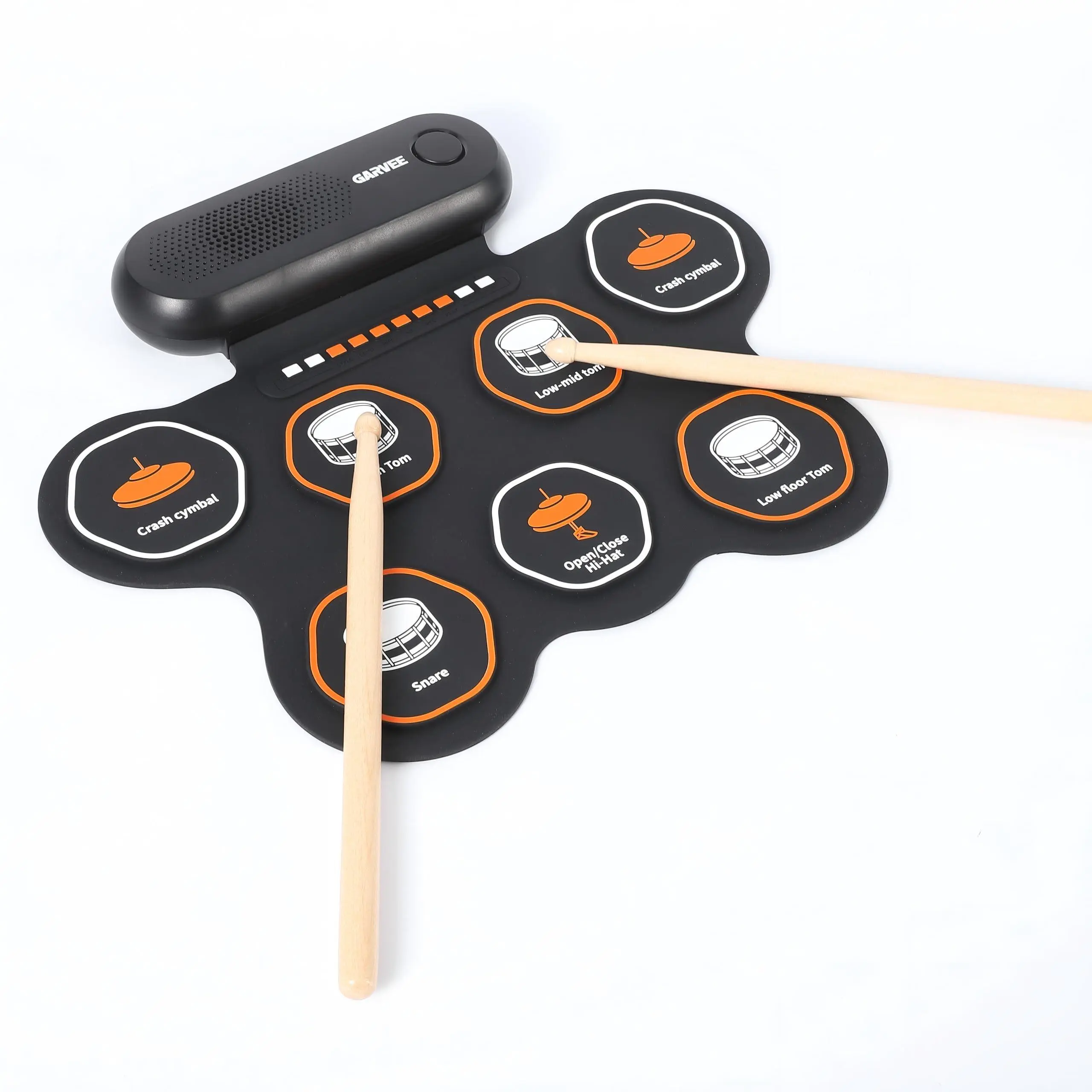 GARVEE 7-Pad Bluetooth Electronic Drum Set-Roll-Up Portable Design with Recording, Sticks & Pedal,Portable External Sound Electronic Drum Set,Ideal for Kids
