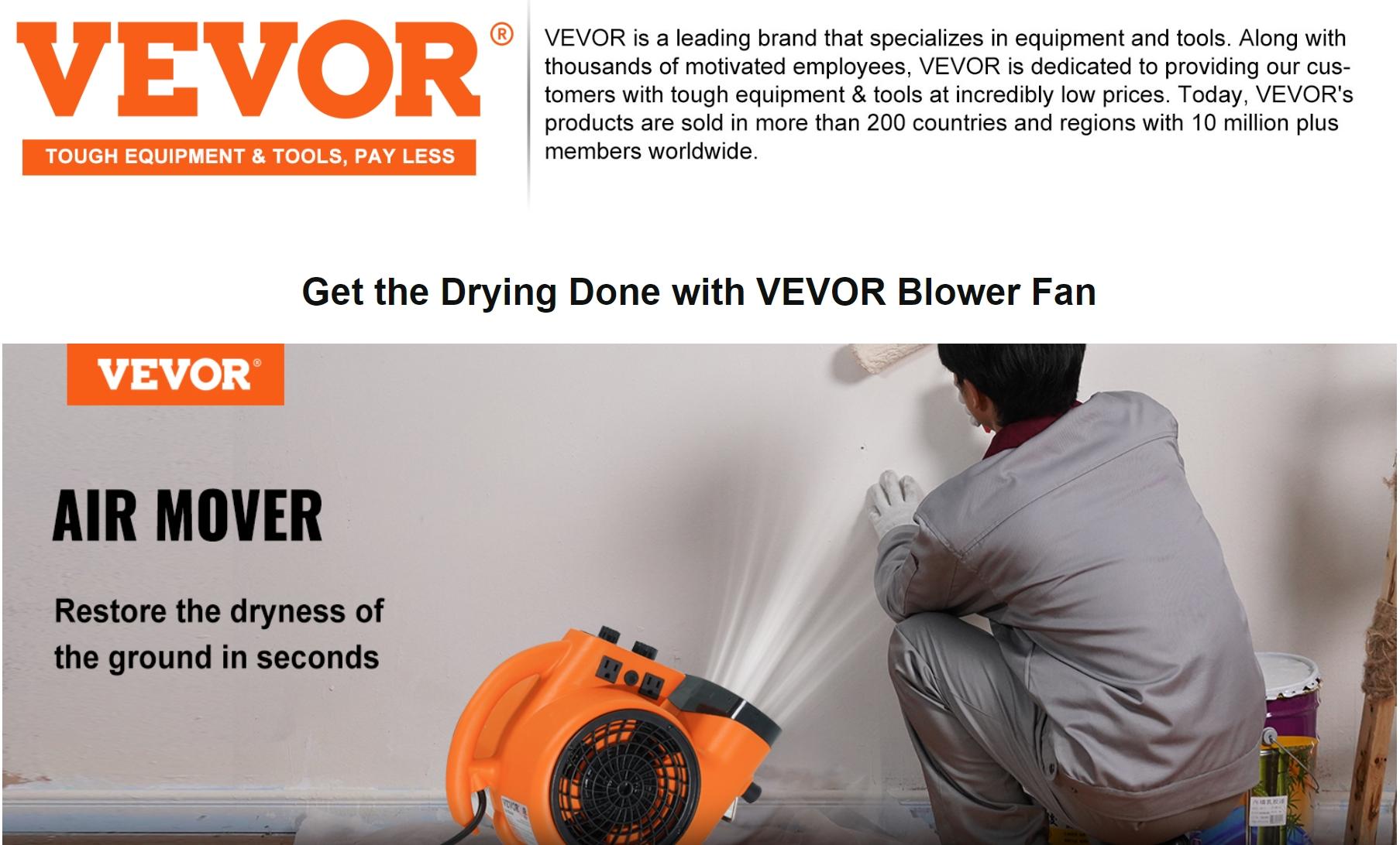 VEVOR Floor Blower, TikTokShopBlackFriday, 1/4 HP, 1000 CFM Air Mover for Drying and Cooling, Portable Carpet Dryer Fan with 4 Blowing Angles and Time Function, for Janitorial, Home, Commercial, Industrail Use, ETL Listed