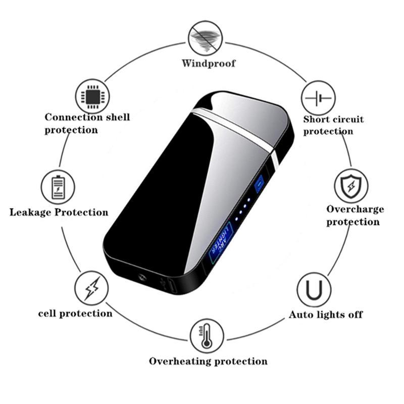 Electronic lighter, dual arc, windproof, LED power indicator, automatic protection, metal material, suitable for daily use such as candles, camping, kitchen, barbecue, etc. It can also be used as a unique gift for collection and decoration.