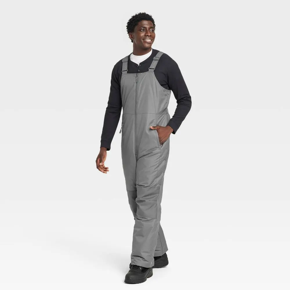 All In Motion Men's Full-Length Wind- and Water-Resistant Polyester Snow Bib Pants, Elastic Hem, Casual Menswear Cold Weather Bottoms
