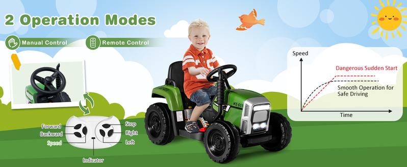 [Costway]- Ride on Tractor/Excavator with Detachable Trailer, 6/12V Wireless Kids' Electric Vehicles w/ Ground Loader & 7 LED Headlights-Springtok