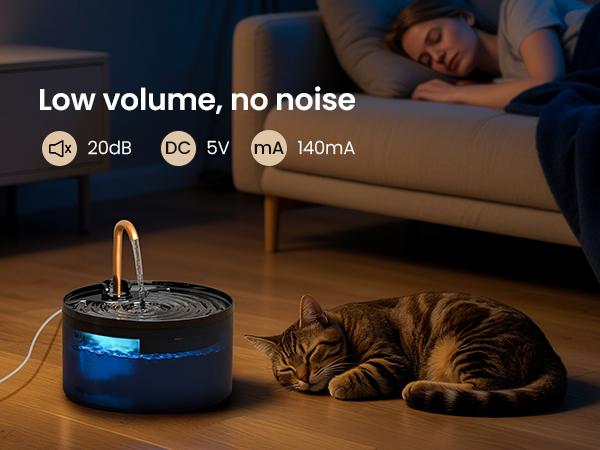DOOOB Silent Cat Water Fountain 2.1L B13 Pet Water Fountain Ultra-Quiet Copper Spout Night Light 6-Layer Filter Soft Blue LED Automatic Gravity Feeder|Wired plug-in model