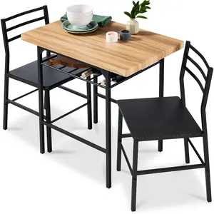 Best Choice Products 3-Piece Modern Dining Set, Square Table & Chairs Set w/ Steel Frame, Built-In Storage Rack