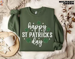 Happy St. Patrick’s Day Sweatshirt/Hoodie, Simple Shamrock Typography Hoodie, Minimal Irish Lucky Clover Tee for Men and For Women