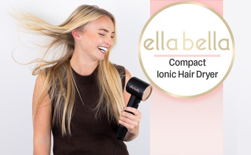ELLA BELLA Compact Plasma Hair Dryer, Advanced Plasma Technology Blow Dryer with Digital Display, Rapid Drying, Low Noise, & Luxury Velvet Travel Bag - Includes Diffuser & Nozzle- for All Hair Types