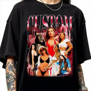 Custom Photo Bootleg Tee Personalized Collage T-Shirt for Girlfriend Boyfriend Husband Wife Anniversary Gift Retro 90s Vintage Style Graphic Shirt Y2K Aesthetic DIY Photo Shirt Couple Matching Tee Birthday Present Christmas Gift for Him Her Lover