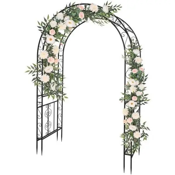 Ubesgoo Wrought Iron Arc Top Double Layer Metal Trellis Arbor, Plant Support Frame, Outdoor Garden Decor for Patio Entrance, Wedding Ceremony (134*59*213cm)