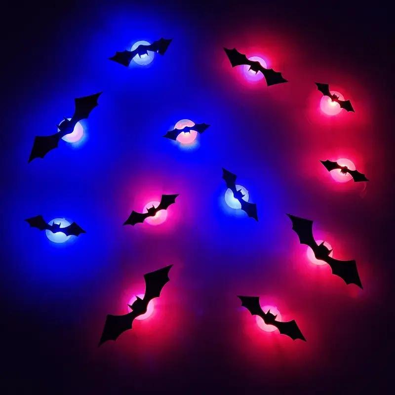 BougeRV 3D Bat Design LED Decorations 12pcs/24pcs Set Spooky Ornaments for Home Party Festival Halloween Easy Install Wall Stickers Smooth Application - Decorative（Non-remote）