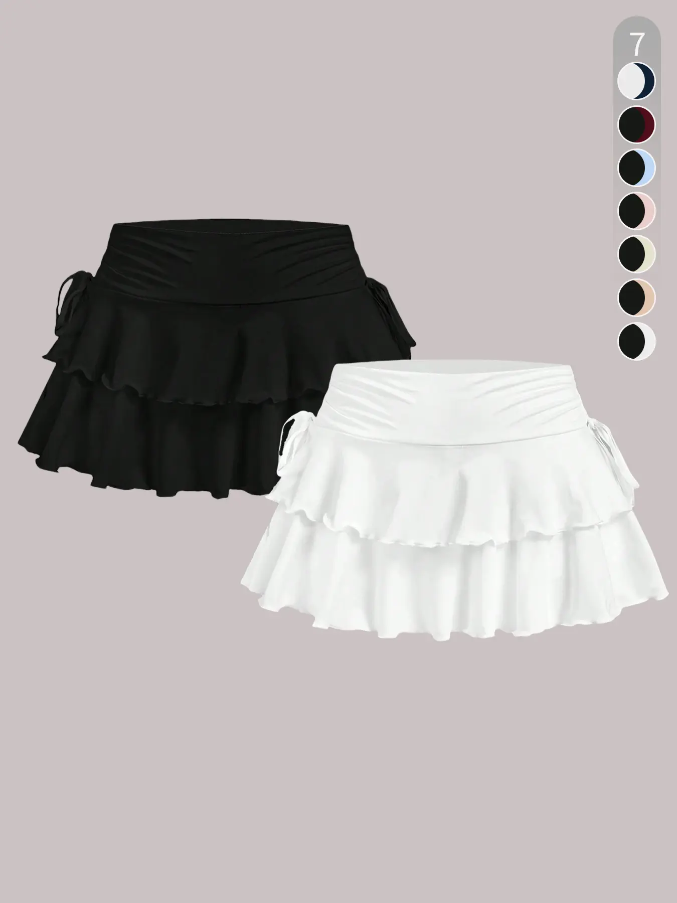Women's Summer Solid Ruffle-Tiered Bubble Skirt Set Adjustable Side-Tie Detail Skirt + Coordinated Top