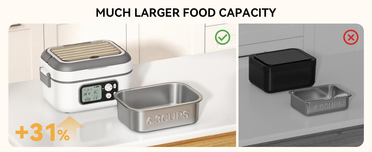 Yofidra Cordless Heated Lunch Box, 24000mAh 100W Electric Lunch Box with Smart Timer, 6.3-Cup Super Large Lunchbox for Men & Women, Portable Food Warmer with Insulated Bag for Outdoor/Office, Black Tableware Stainless Steel